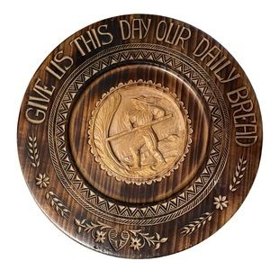 Wood carved decorative religious plate